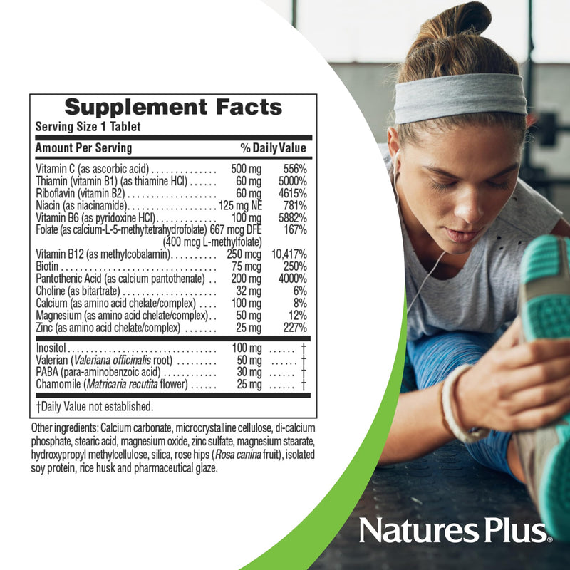 NaturesPlus Mega-Stress Complex - 60 Sustained Release Tablets - B Complex, Vitamin C Supplement with Chamomile & Herbs for Natural Calm - Gluten Free - 60 Servings 60 Vegetarian Tablets