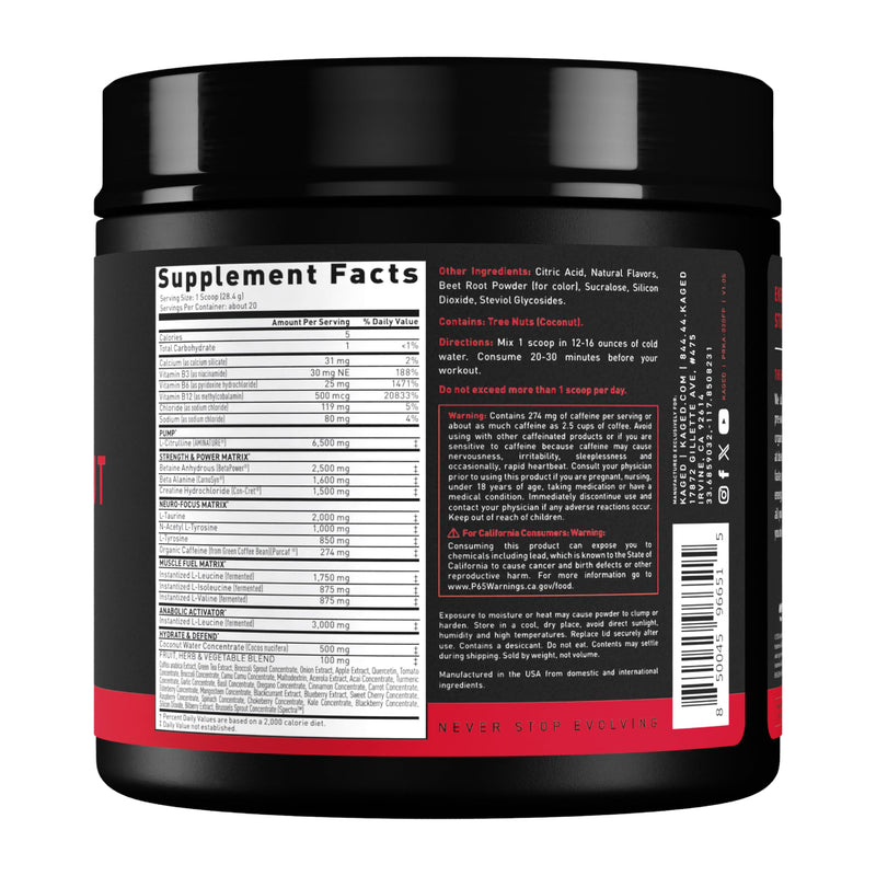 Kaged Original Pre Workout Powder | Fruit Punch | Pre-Workout with Creatine, Beta Alanine, L-Citrulline, BCAAs | 274 mg Organic Caffeine | Pre Supplements for Men & Women | 20 Servings