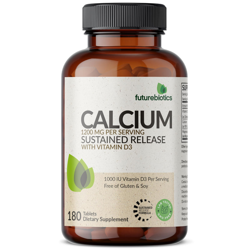 Futurebiotics Calcium 1200 mg + D3 1000 IU Sustained Release, 180 Tablets | 80 mg Magnesium, Bone & Joint Health Support, Vegetarian, Non-GMO, Gluten-Free & Soy-Free 180 Count (Pack of 1)