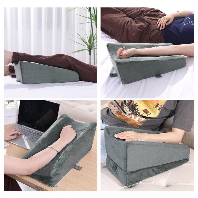 BALAPET 2-in-1 Adjustable Arm Elevation Pillow with Pockets, Ergonomic Wedge Bolster for Post Surgery Support, Recovery Boost Pillow Leg Pain Relieves (Grey) Grey