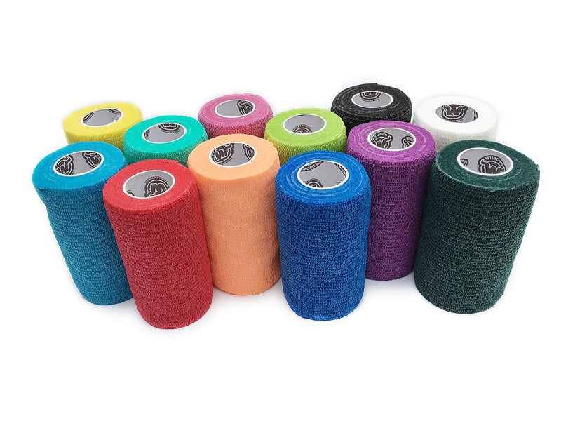 Vet Wrap Bulk Bandage Tape (4 Inch 12 Color Pack), Water Resistant Self Adherent Cohesive Rolls 4 Inch Multi - BeesActive Australia