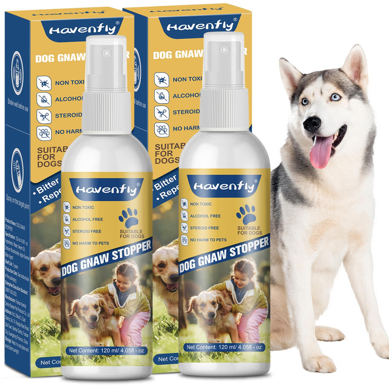 No Chew Spray for Dogs (2 Pack) - Bitter Apple Taste, Stop Furniture & Shoe Chewing, Prevent Wound Licking, Alcohol-Free, Non-Toxic Puppy Training Deterrent Spray, 4.05oz Each (Blue, L) blue