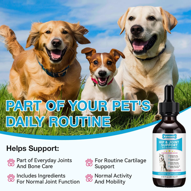 Joint Supplements for Dogs, Pain Relief for Dogs, Dog Joint Supplements for Senior Dogs, Chondroitin Drops for Dogs, Hip & Joint Glucosamine Drops for Dogs, Mobility Pain Relief, Natural Formula, 60ML