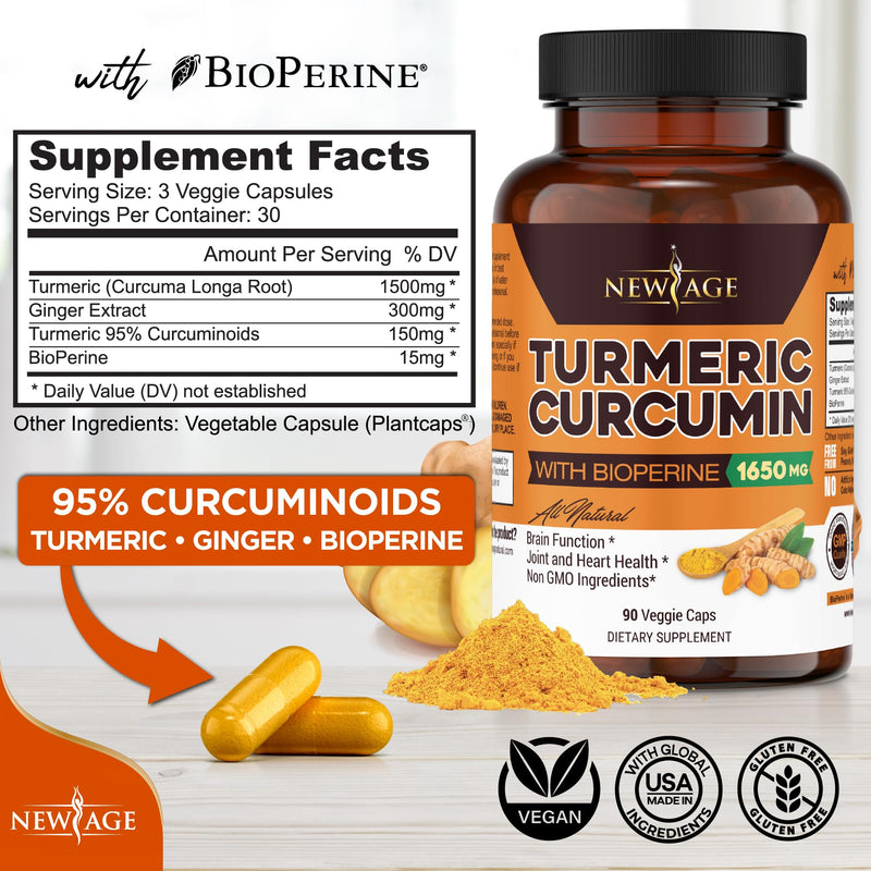 Turmeric Curcumin with Bioperine Capsules - Natural Joint & Healthy Overall Support with 95% Standardized Curcuminoids - Non-GMO, Gluten Free 180 Count (Pack of 2) 180 Count (Pack of 2) - BeesActive Australia