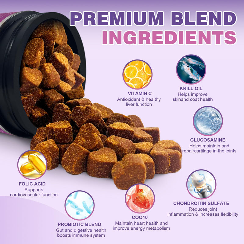 Dog Multivitamin Chewable 200 Ct Dog Vitamins and Supplements Containing Chondroitin Omega Probiotics Glucosamine for Dogs Skin and Coat, Hip & Joint, Heart, Liver, Brain, Eyes - Suitable for all dogs