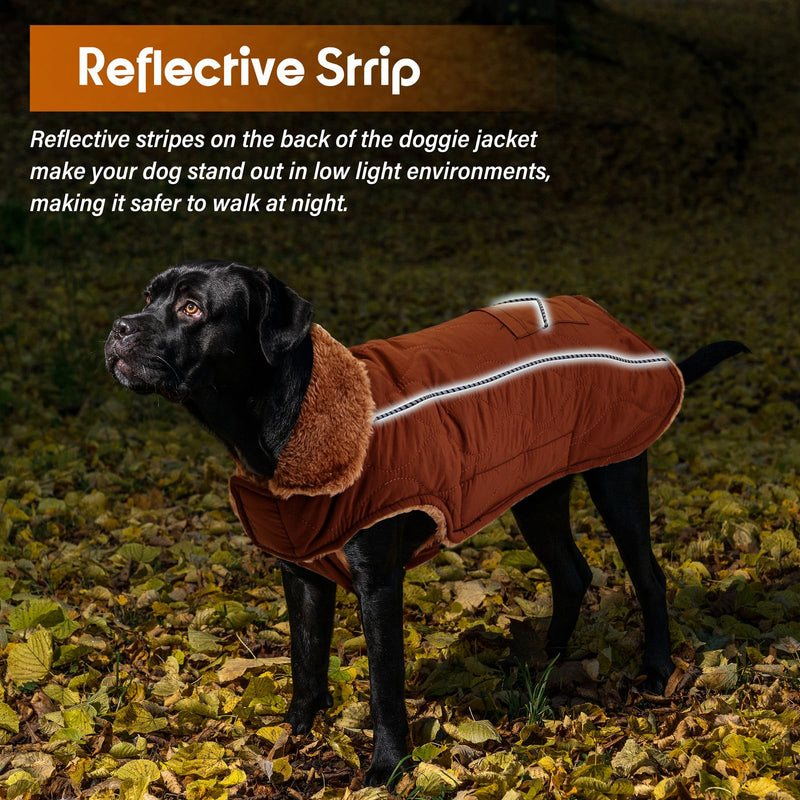 Dog Winter Coat Waterproof Dog Snow Jacket with Pocket Adjustable Fleece Dog Cold Weather Coats Reflective Warm Vest for Small Medium Large Dogs (Brown, XXL) Brown XX-Large - BeesActive Australia