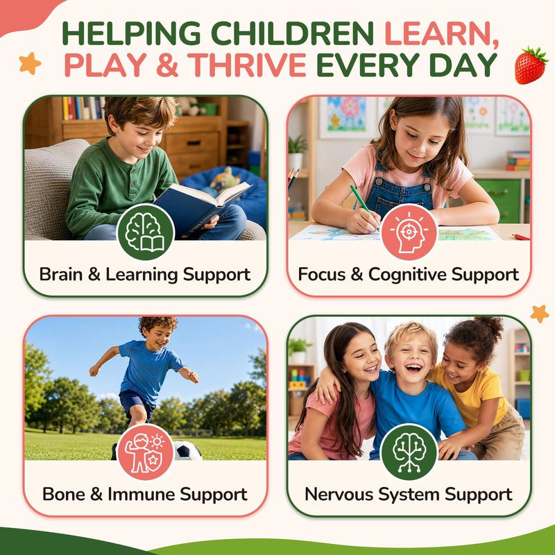 Kids Folinic Acid Drops with Active Folate, Folic Acid Alternative for Kids, Citicoline, Dual Active B12, Vitamin D3, P5P B6 & R5P B2, Brain, Learning, Focus & Mood Support, Strawberry, 2 Fl Oz