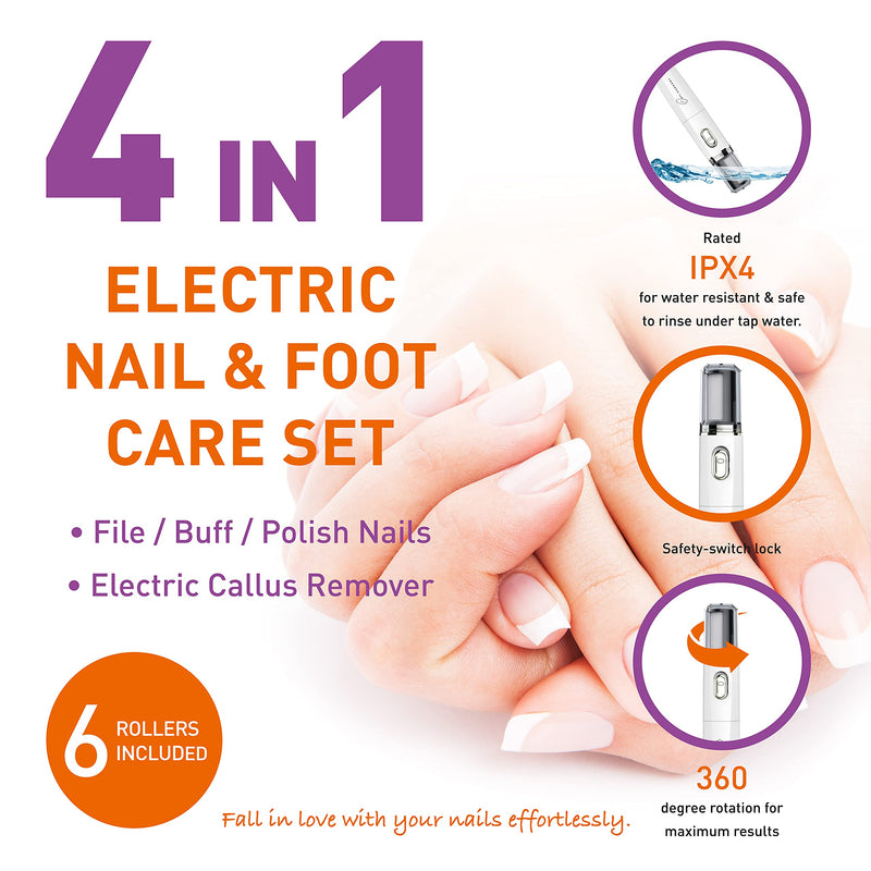 Own Harmony Electric Nail Buffer and Shine Kit for Natural Nails: Manicure Pedicure Tools with Callus Remover Foot Care, Best Electronic Mani Pedi Polisher Set to Buff, Polish, File Thick Toenails Ivory - BeesActive Australia
