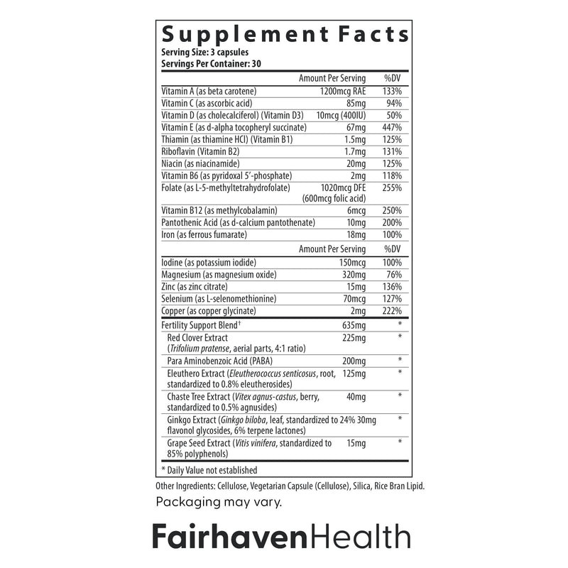 Fairhaven Health FertilAid for Women | Prenatal Vitamin Fertility Supplements for Women | Conception for Her with Vitex and Folate | Support Cycle Regularity and Ovulation* | 180 Vegan Capsules 90 Count (Pack of 2)