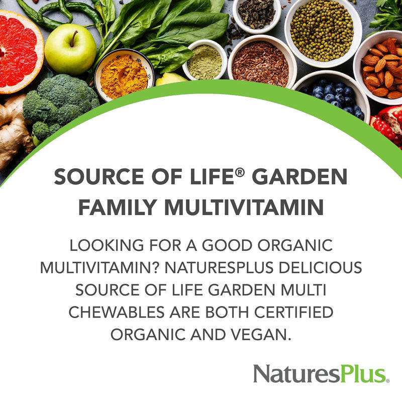 NaturesPlus Source of Life Garden Family Multivitamin - 60 Chewables - Mixed Berry Flavor - Energy, Metabolism & Digestive Health with Probiotics - USDA Certified Organic - Up to 60 Servings