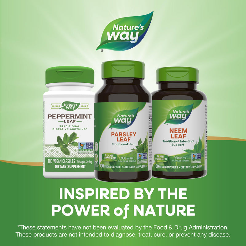 Nature's Way Parsley Leaf, Traditional Herb, 900 mg per 2-Capsule Serving, Non-GMO Project Verified, Vegan, 100 Capsules (Packaging May Vary) 100 Count (Pack of 1)