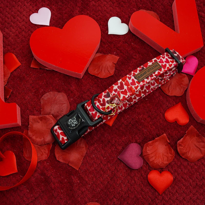 Elegant little tail Valentine's Day Dog Collar-Cute Red Heart Dog Collar for Medium Dogs, Female or Male Adjustable Cotton Pet Collar with Quick Release Buckle for Small Medium Large Dogs Medium (Pack of 1) - BeesActive Australia