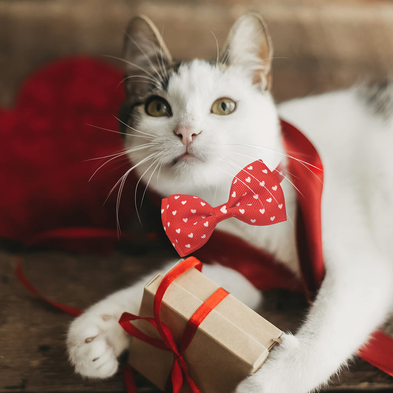 Valentine Bow Tie Cat Collar Set with Bell, Holiday Red Heart and Pink Kiss Cat Collar for Boys and Girls Kitty Kittens Pattern 2 - BeesActive Australia