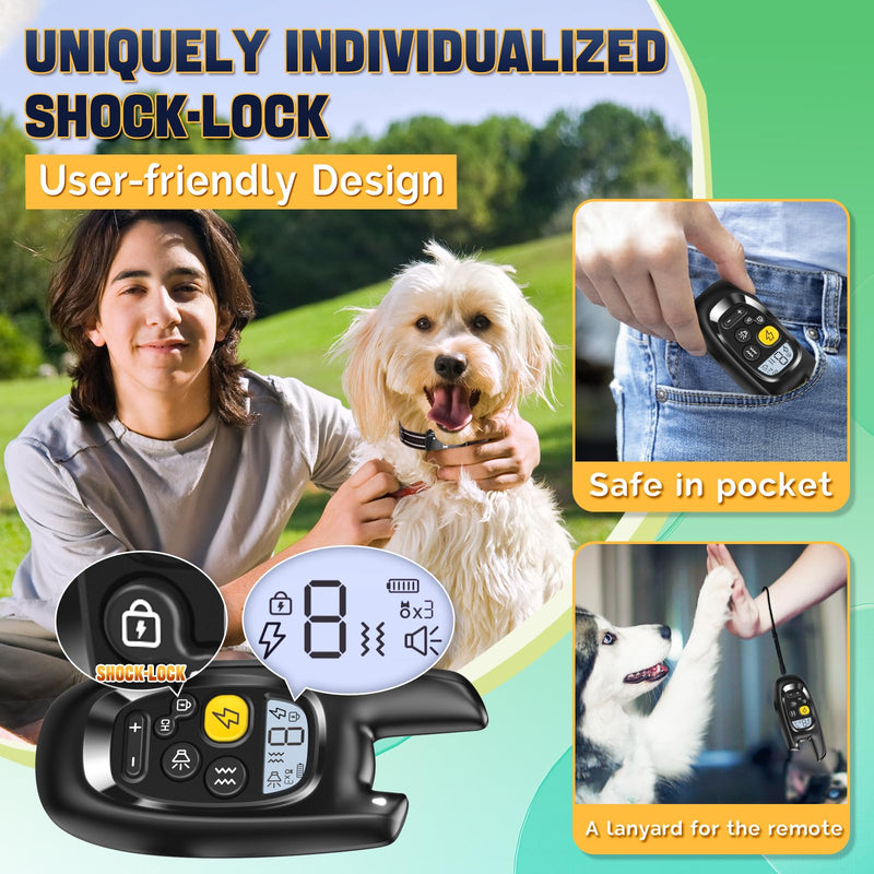 Dog Shock Collar - [2025 Newly Upgraded] Dog Training Collar with Remote, IPX7 Waterproof Electric Collar with Unique Shock-Lock, Rechargeable E-Collar for Small Medium Large Dogs All Breeds Black 1-PACK - BeesActive Australia