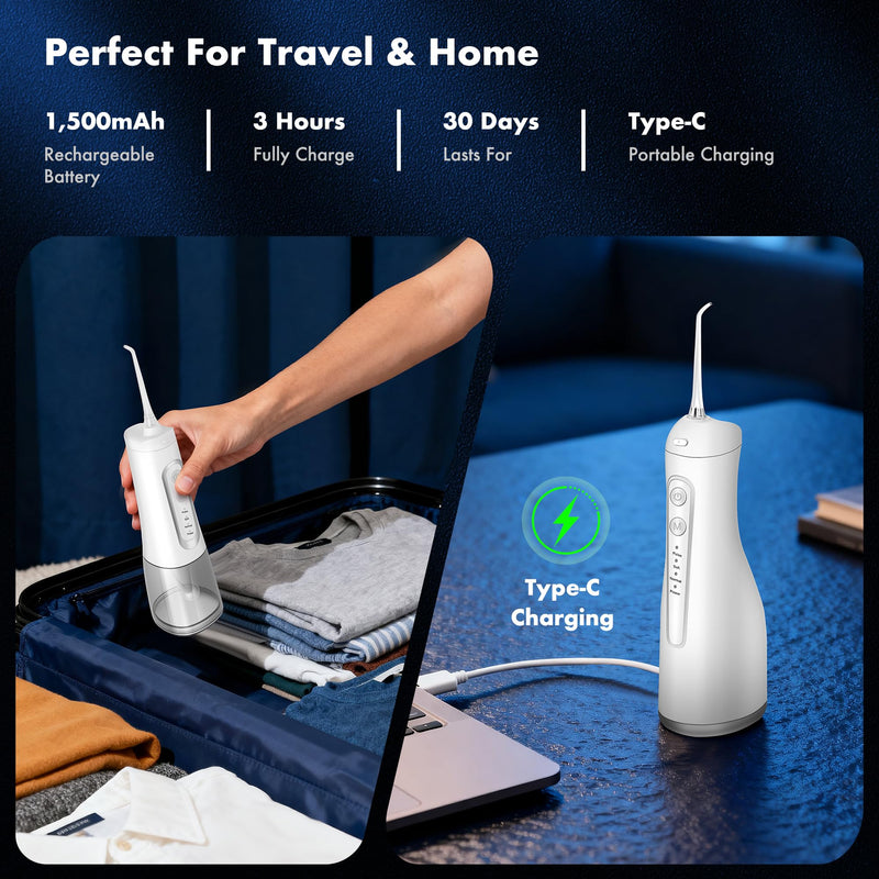 Dygoophy® K1&K2 Cordless Bundle Water Flosser, Dental Set Oral Irrigator 300ml Tank, IPX7 Waterproof, 4 Modes, 30-Day Battery, Quiet Design for Braces, Sensitive Gums & Complete Dental Care (White)