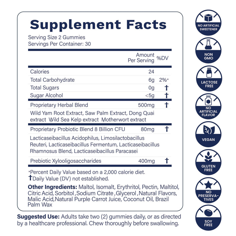 Flora12 Vaginal Probiotics for Women pH Balance Gummies with Prebiotics 8x Billion Probiotics 5x Extracts Saw Palmetto, Dong Quai, Motherwort, Wild Kelp & Yam | Vegan Sugar-Free Gluten-Free, 120 Ct 60 Count (Pack of 2)