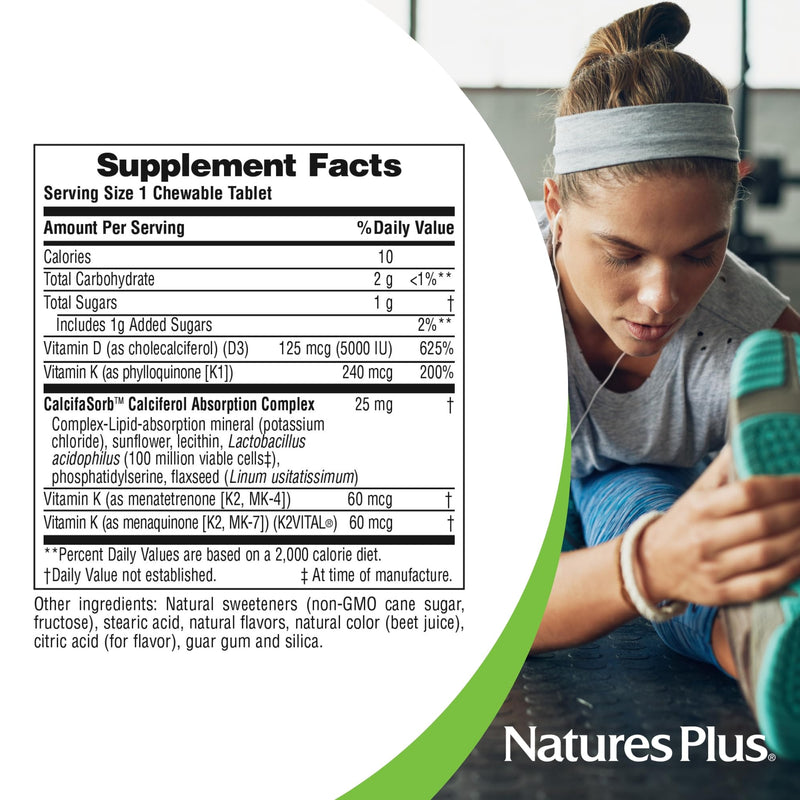 NaturesPlus D & K Complex - 60 Mixed Berry Chewables - Supports Calcium Metabolism - Vegetarian, Non-GMO, Gluten Free, Soy Free - 60 Servings