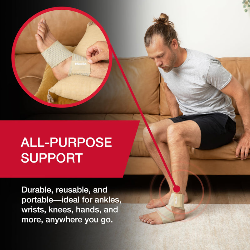 MUELLER Sports Medicine All-Purpose Support Wrap for Men and Women, Adjustable Compression for Joint and Muscle Support, Beige Regular (Pack of 1)
