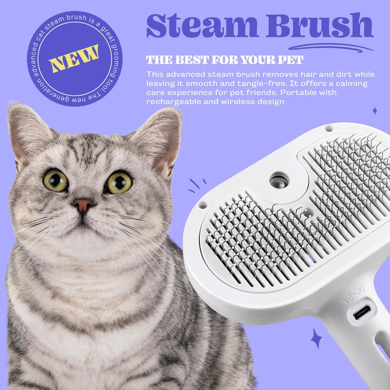 Cat Steam Brush, Rechargeable Silicone Cat Brush for Shedding, 3 in 1 Pet Hair Removal Tool, Self Cleaning Steamy Cat Brush for Massage, Dog Brush for Shedding, Cat&Dog Hair Remover, Cat Accessories - BeesActive Australia