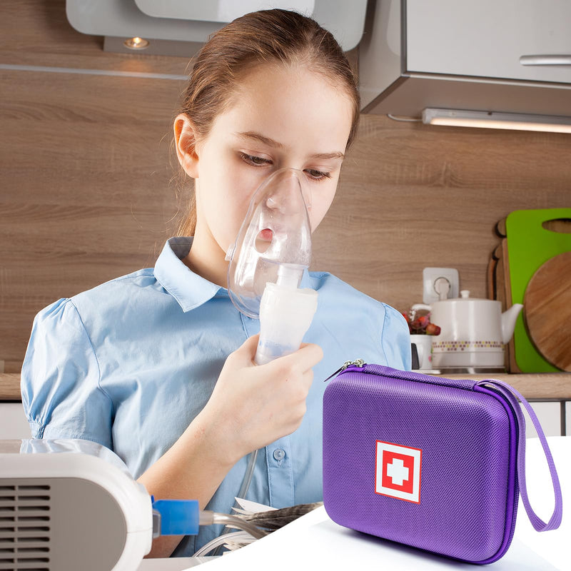 Gealaek Protective Carrying Case for Portable Nebulizer, Travel Medical Bag with Hard Shell for Inhaler Spacer, Masks, Asthma Accessories Emergency Medicine Storage Bag for Kids and Adults (Purple) Purple - BeesActive Australia