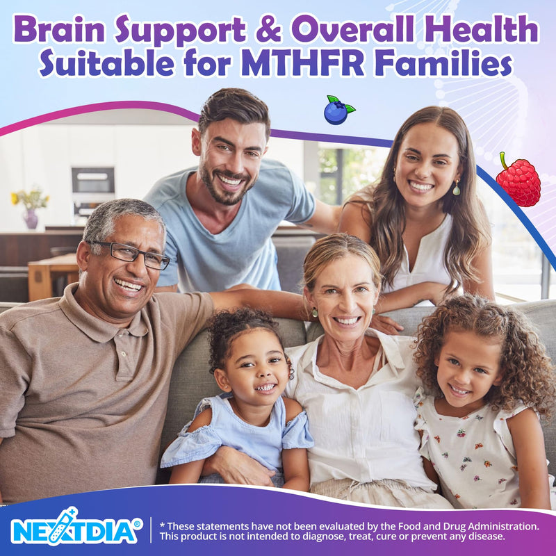 L-Methylfolate 1000mcg Methyl B12 Gummies + Omega-3 for Kids & Adults, 60Ct | Methylated Active 5-MTHF + Methyl B12, Choline TMG B6, DHA:EPA=3:1, Supports MTHFR Gene, Brain Energy Methylation, Sugar Free 60 Count (Pack of 1)