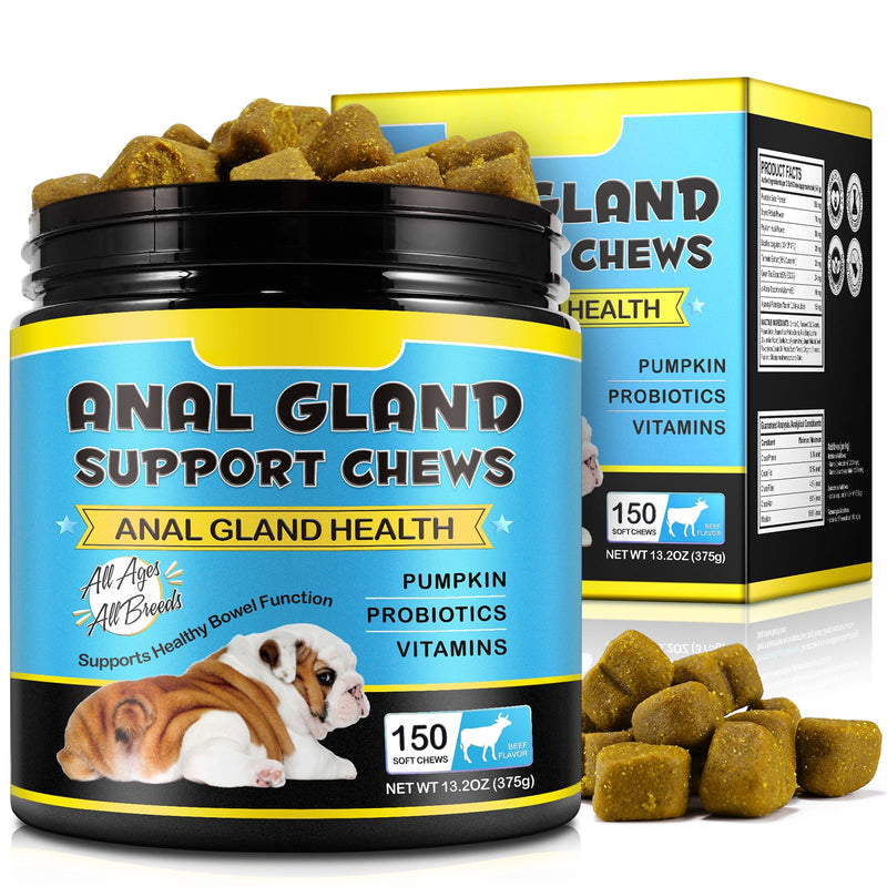 Anal Gland Support for Dogs, 150pc Anal Gland Soft Chews for Dogs with Pumpkin Puree, Digestive Enzyme & Probiotics, Support Healthy Anal Gland, Bowel & Digestion