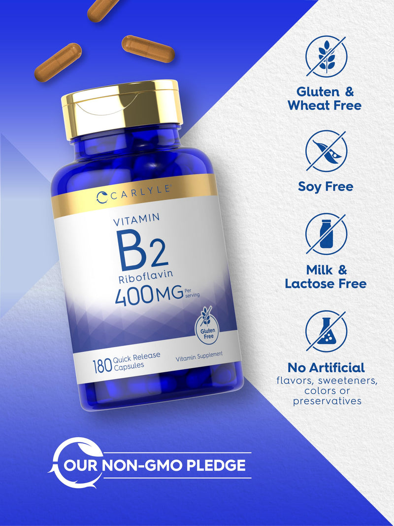 Carlyle Vitamin B-2 400mg | 180 Count | B2 Riboflavin | Non-GMO, Gluten Free Supplement