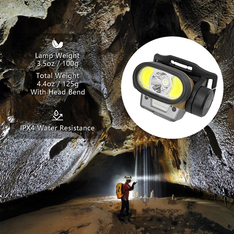 Headlamps, 2 Pack Built-in 2000mah Battery Rechargeable Flashlight Motion Sensor, Widebeam Bright Headband Lightweight Waterproof for Outdoor Running Camping Hiking Hunting W12