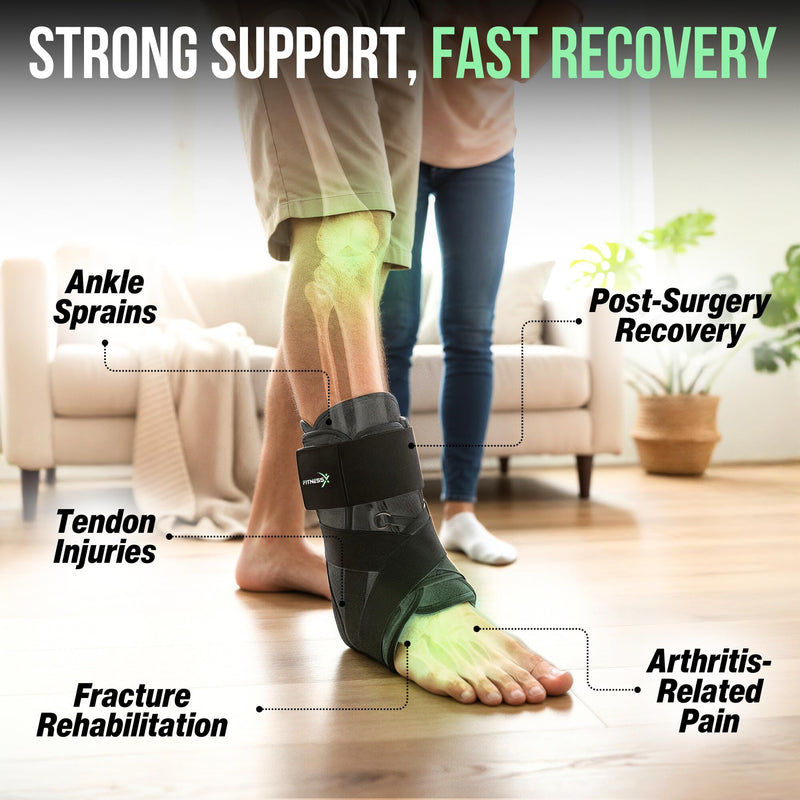 Lace-Up Ankle Brace for Men, Adjustable Sprained Ankle Brace for Women with Side Stabilizers and Straps, Breathable Compression Wrap, Foot Brace for Injured Foot, Sports, Recovery (S) Small