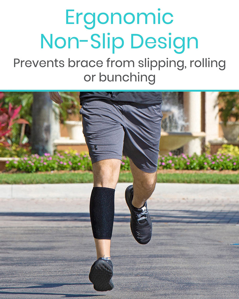 Vive Calf Brace - Adjustable Shin Splint Support - Lower Leg Compression Wrap Increases Circulation, Reduces Muscle Swelling - Calf Sleeve for Men and Women - Pain Relief (Black) 1 Count (Pack of 1) Black