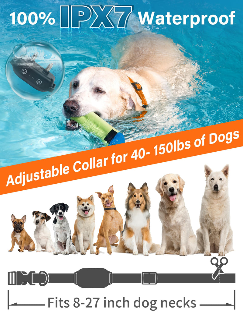 PaiPaitek Bark Activated Shock Collar with Remote - Automatic Bark and Training Collar Combo 3300ft Range, Bark Shock Collar for 40-150lbs Medium Large Dogs - IPX7 Waterproof Orange - BeesActive Australia