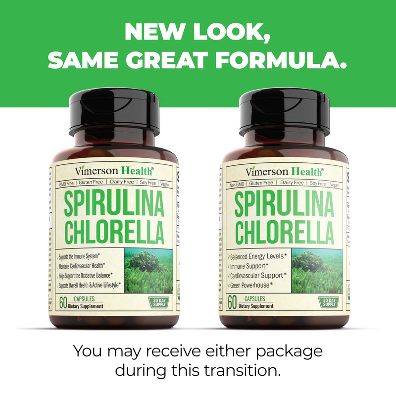Organic Spirulina and Chlorella Capsules - Spirulina Capsules with Chlorella Powder for Immune, Antioxidant & Energy Support. Nutritious Super Green. Vegan & Non-GMO. Third Party Tested. 60 Caps