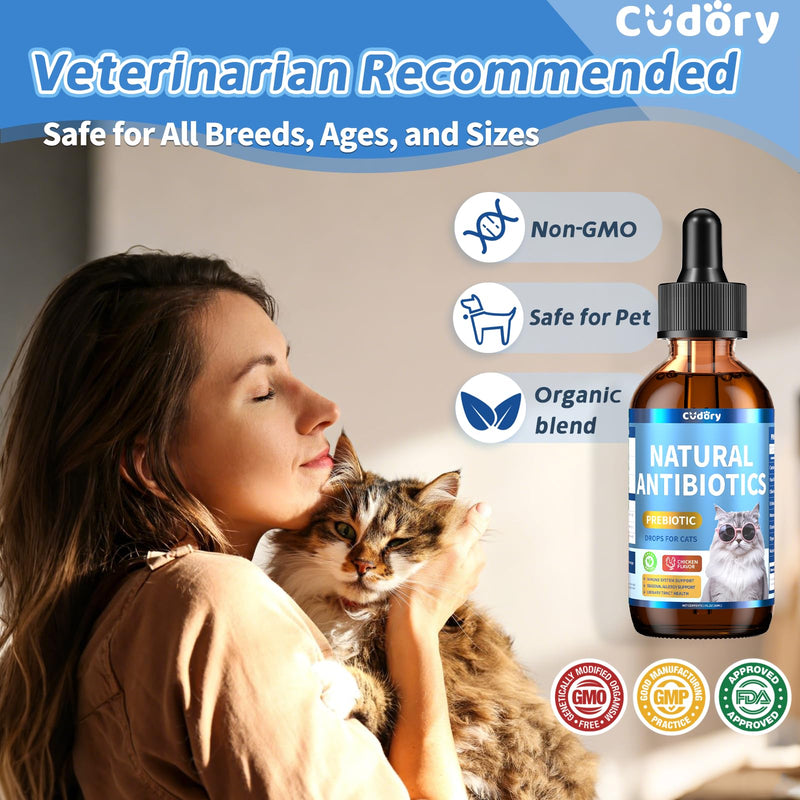 Natural Antibiotics for Cats, Cat Antibiotics Supplement for Allergy Itch Relief, Immune Support, Skin Issue, UTI, Natural Herbal Supports for Cats All Breeds and Ages-Chicken Flavor | 2 fl oz