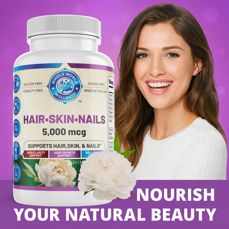Healthy Hair Skin and Nails Supplement for Women & Men | Supports Skin Clarity, Hair Growth, and Nail Strength | Biotin 5000mcg | 60 Capsules | Made in The USA.