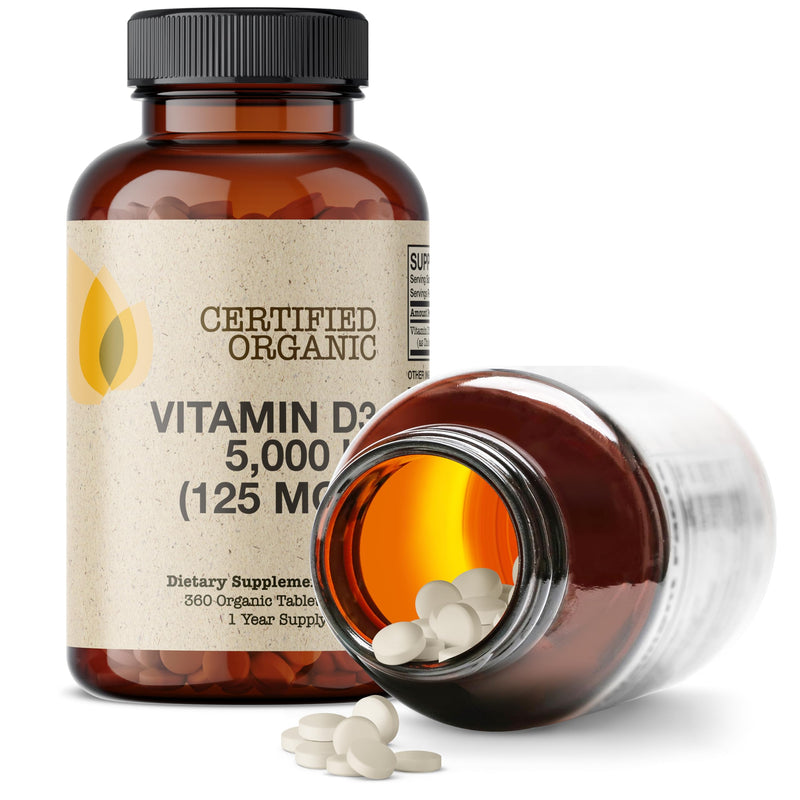 Futurebiotics Vitamin D3 5,000 IU (125 MCG), USDA Certified Organic Vitamin D Supplement, 360 Tablets