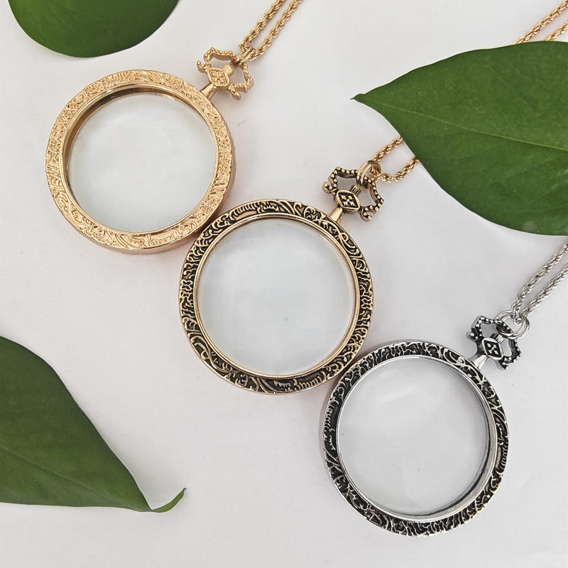 YYHSND 10X Magnifying Glass Necklace Magnifier Necklace Pendant Optical Magnifier with Chain Necklace for Library, Reading, Zooming and Jewelry (Pure Gold) Pure Gold