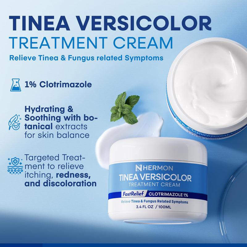 Hermon Tinea Versicolor Treatment Cream:Multi-Functional Clinically Proven 1% Clotrimazole Cream for Athlete's Foot, Tinea Versicolor, Jock Itch, Ringworm 3.4 Ounce (pack of 1) - BeesActive Australia