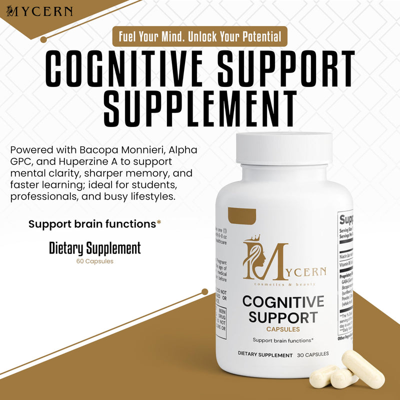 Cognitive Support Supplement – 30 Capsules – with Bacopa Monnieri, Alpha GPC, GABA, L-Tyrosine, Huperzine A, Vitamin B6 & Niacin – Natural Nootropic for Focus, Memory & Mental Clarity – Made in USA