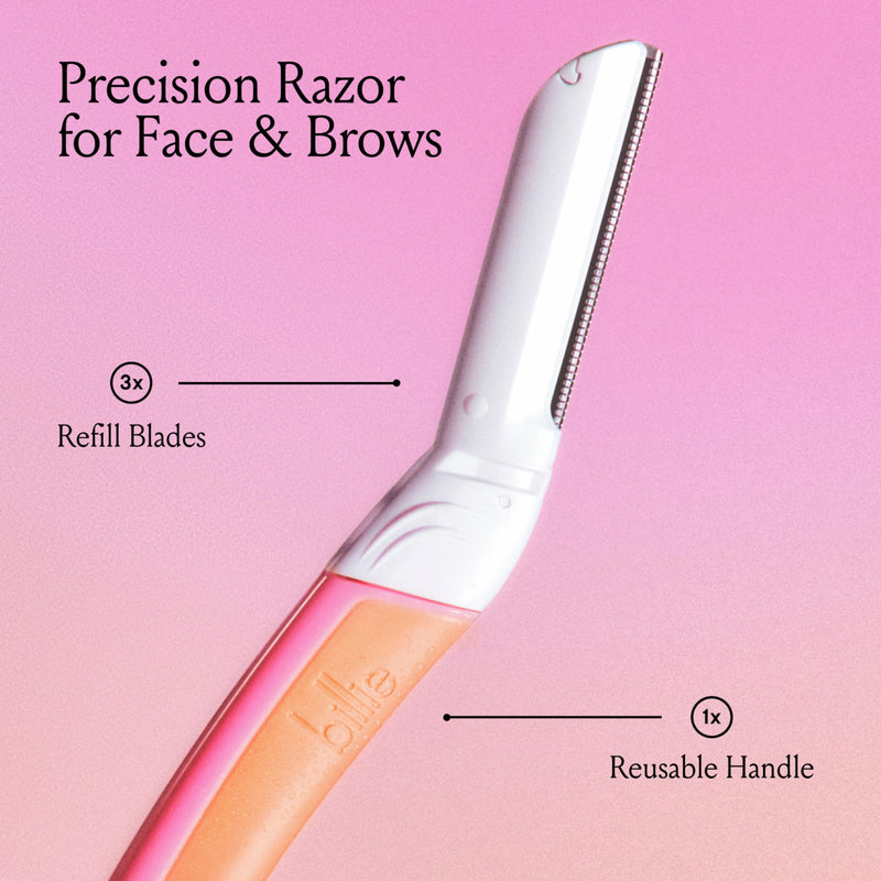 Billie - Dermaplane Starter Kit - Reusable Handle + 3 Refill Blades - Remove Facial Hair + Perfectly Shape Brows - Dermatologist-Approved - Malibu 1 Count (Pack of 1)