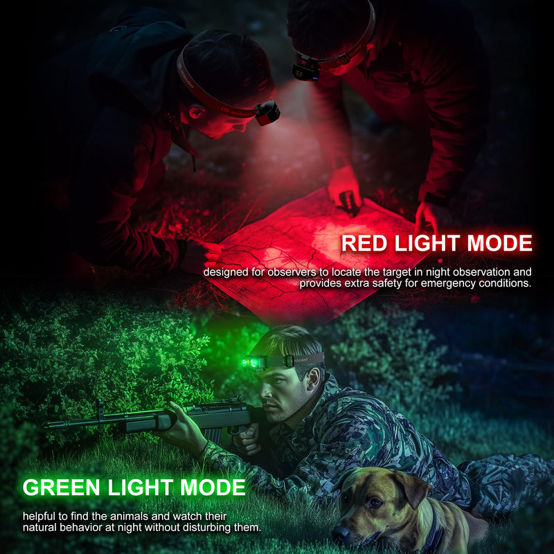 2 Pack Headlamp Rechargeable, 1400 Lumen Lightweight Head Lamps LED Rechargeable with White Green Red Light, Waterproof Motion Sensor Head Lamp,14 Modes with Memory Function for Running Black 2 Pack