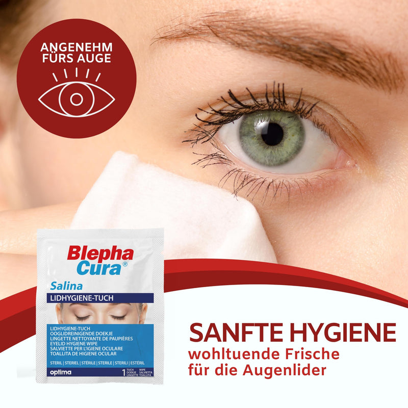 BlephaCura Salina 20x wipes for eye cleaning and eyelid hygiene, 100% viscose, sterile moistened disposable wipes, eye cleaning pads for eye care - BeesActive Australia