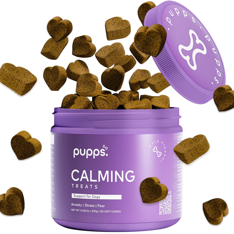 Pupps Calming Dog Treats – 120 Natural Anxiety & Stress Relief Chews | Vet Approved with Hemp, Chamomile & Valerian | Helps Reduce Barking, Separation Anxiety & Hyperactivity | UK Made for All Breeds 120 x Chews