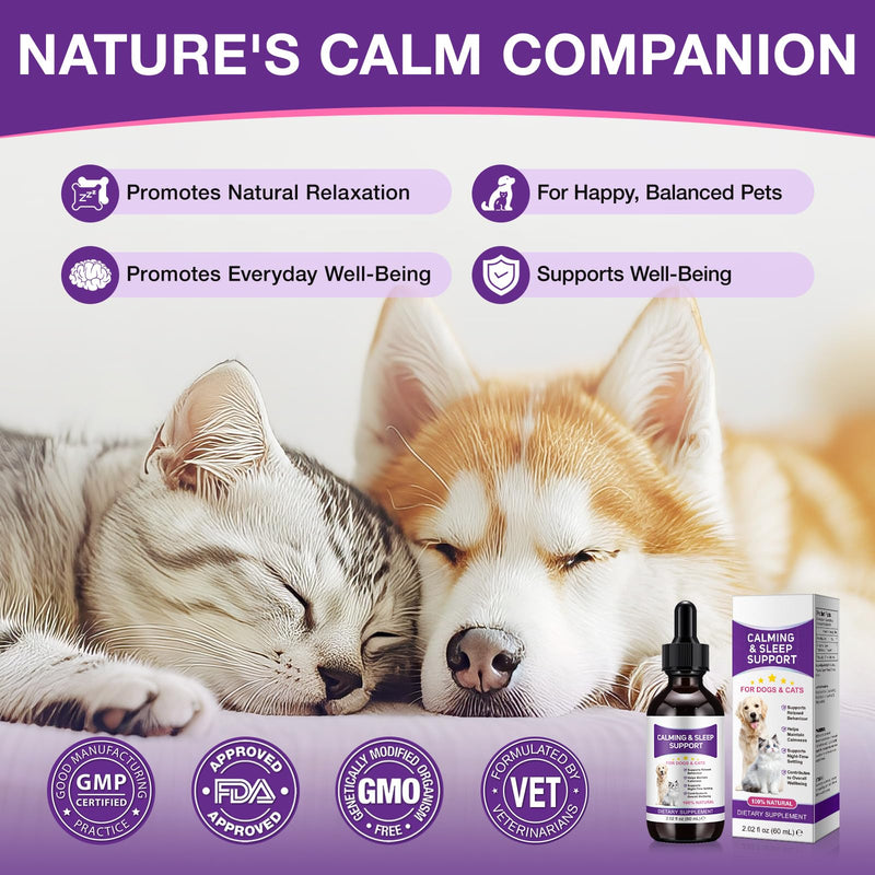 Pet Melatonin Drops 60ml for Dogs & Cats, Calming Liquid Supplement for Pets, Supports Relaxation & Healthy Sleep Cycles, Anxiety Relief for Travel, Fireworks & Stress, Easy Absorption Formula 1