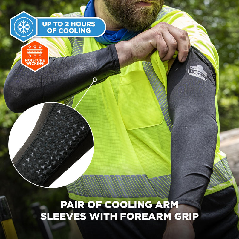 Ergodyne Chill-Its 6691 Cooling Arm Sleeves with Box Handling Silicone Forearm Grip, Pair, UPF 50+ Medium