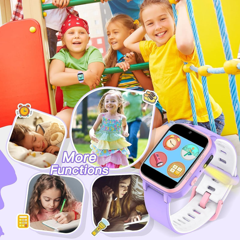ZONEY Kids Camera Smartwatch, Game Watch Toy with Music Player, Kids Video Smart Watch with Puzzle Games, Flashlight,Alarm Clock,Pedometer, Watch for Boys Girls (Purple)