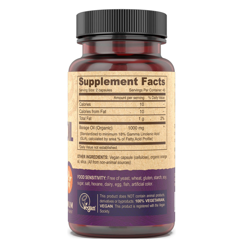 DEVA Vegan Vitamins, Borage Oil 500mg, Source of Omega-6 Fatty Acid GLA (Gamma linolenic Acid), Cold-Pressed & Unrefined, 90 Tablets (Pack of 2) 90 Count (Pack of 2)