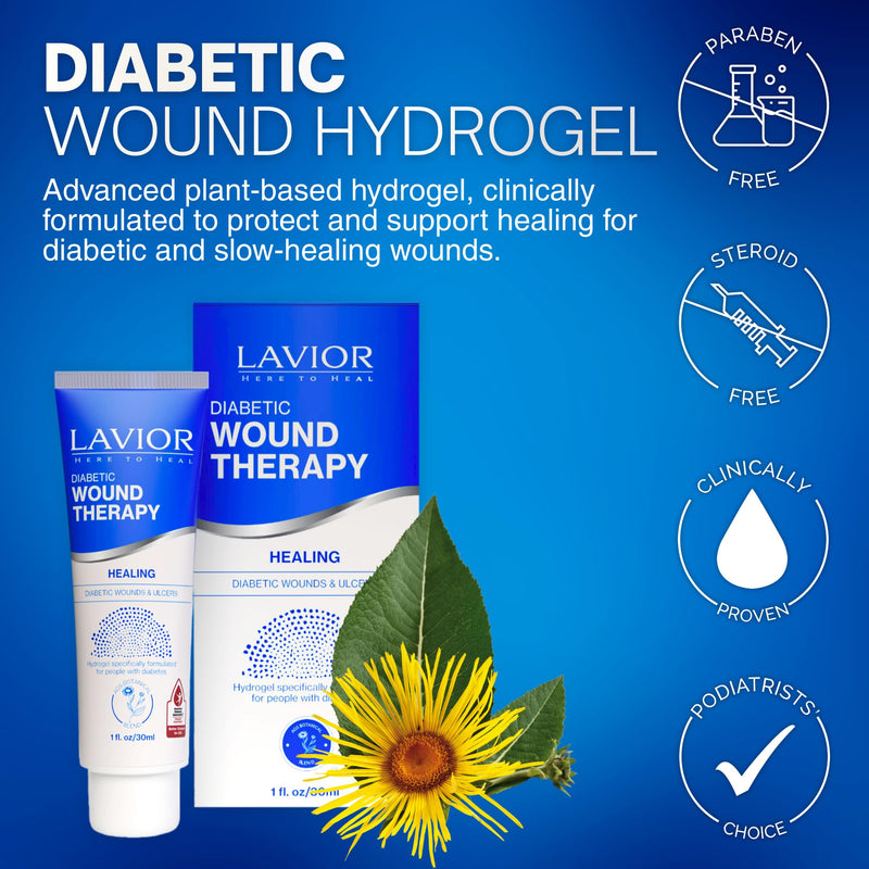 LAVIOR Diabetic Wound Therapy 1oz – Natural Botanical Hydrogel for Cuts, Scrapes, Ulcers, CGM Site & Deep Wounds – Fast Healing – Inula Viscosa – ADA Endorsed, Podiatrist Tested, Vegan, Made in USA 1 Ounce - BeesActive Australia