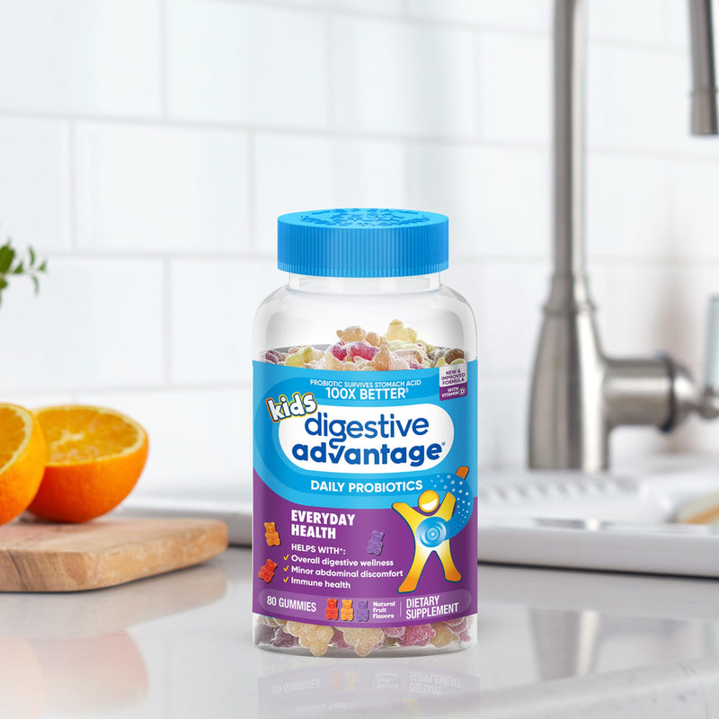 Digestive Advantage Daily Kids Probiotics - 2X 80ct Fruit Flavor Gummies natural fruit flavours 80 Count (Pack of 2)