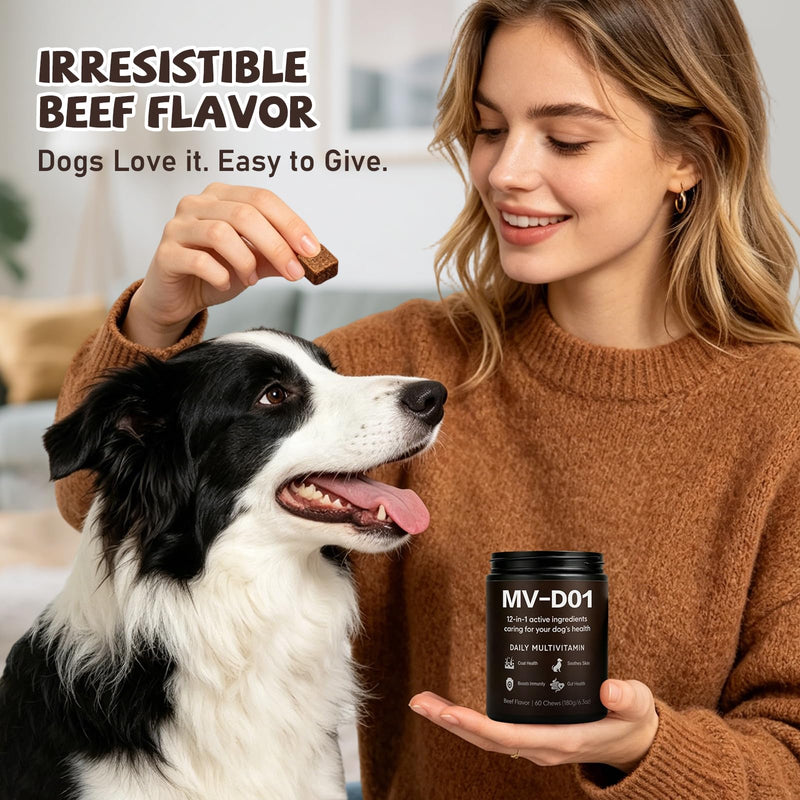 DM-01 Daily Multivitamin for Dogs - Advanced Hip & Joint Support, Boosts Immune System & Digestion, Promotes Skin, Coat & Organ System Health, Enhances Activity & Mood, 60 Chews
