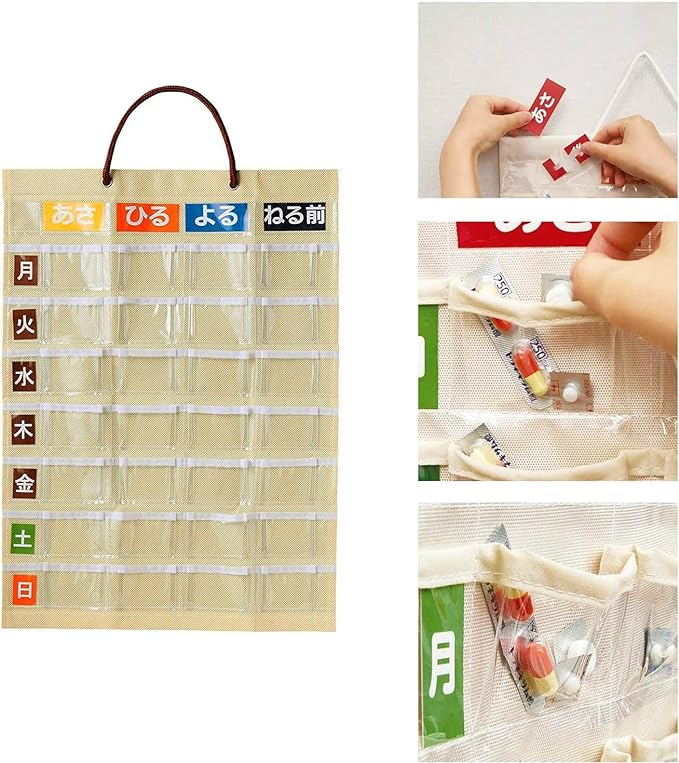 Medicine Calendar, Wall Type, Medicine Pocket, Antibacterial Pocket with Gusset, Convenient Storage Pocket, Easy to Take Out Medicine, Gusset, 4 Times a Week, Approx. 14.6 x 19.7 inches (37 x 50 cm) - BeesActive Australia